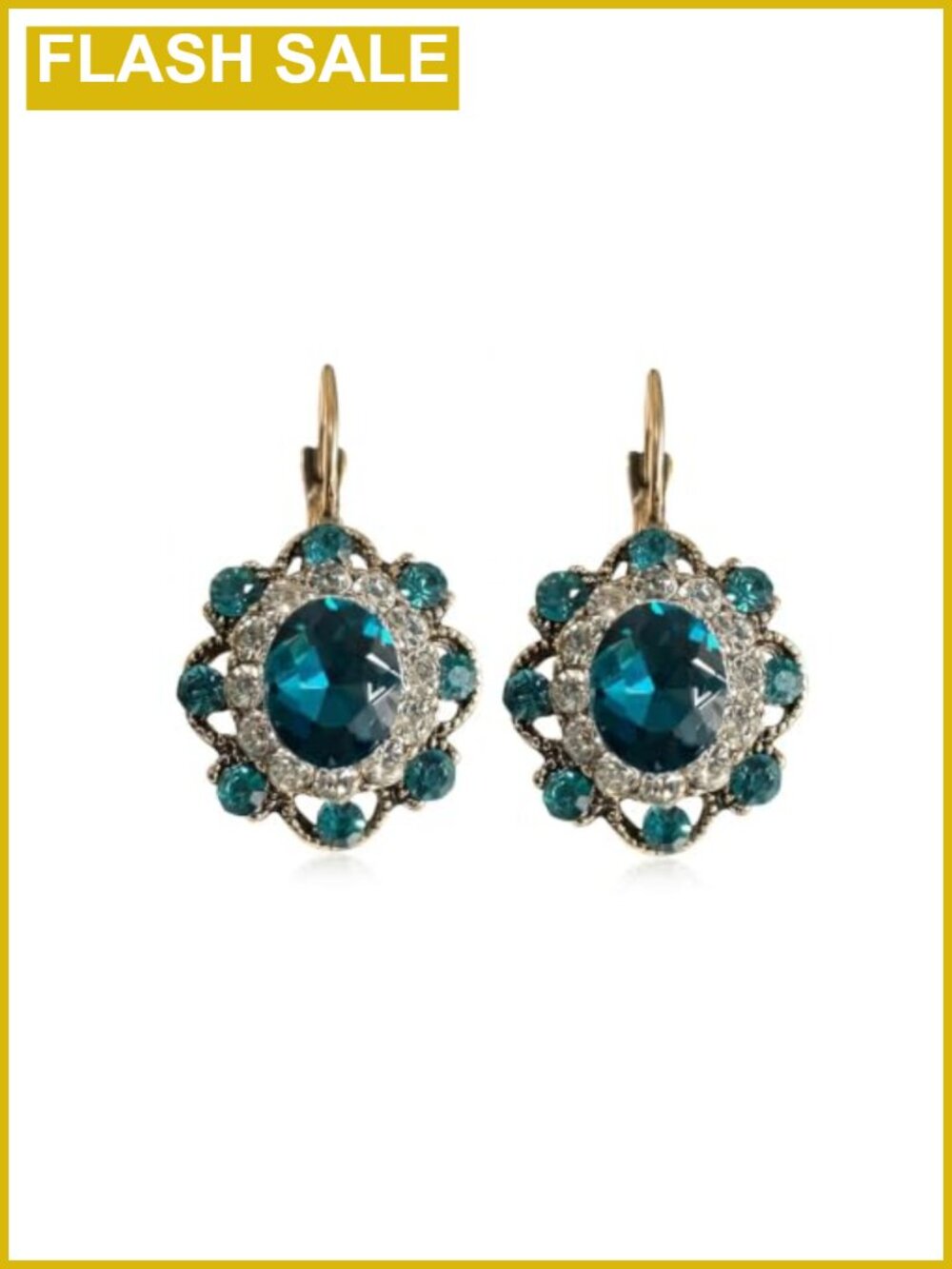 Vintage Gold Rhinestone Flower Dangle Earrings Lever Back